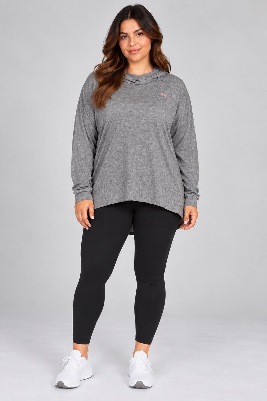 Puma Womens Hoodie Pullover Hooded Sweatshirt Crop Long Sleeves Sporty Gray XL